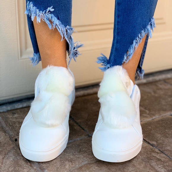 Urban Outfitters Shoes White Fluffy Pom Pom Slip On Casual Sneakers